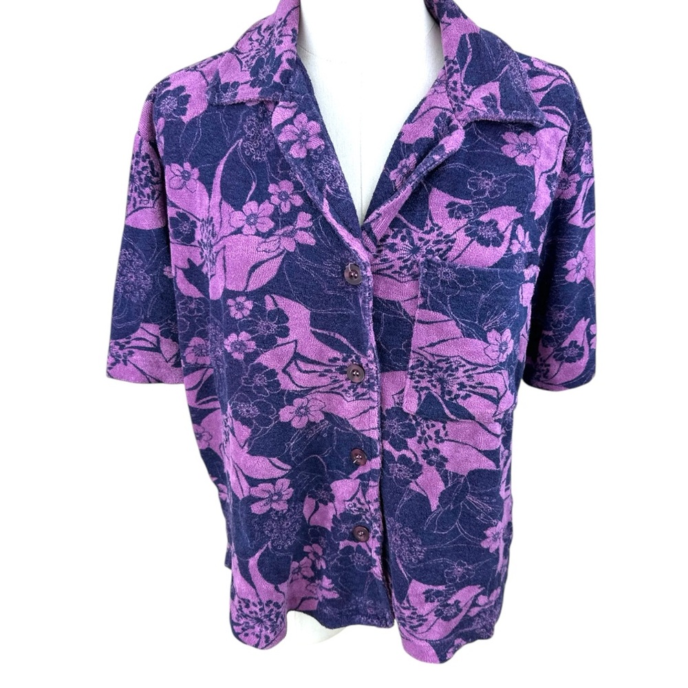 Sundry‎ NWT Size Small Retro floral button down terry cloth shirt - Picture 4 of 15